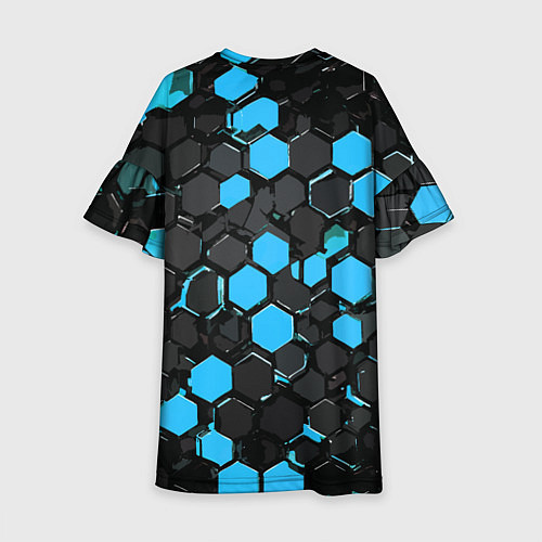 Детское платье Сине-серые шестиугольники на чёрном фоне / 3D-принт – фото 2