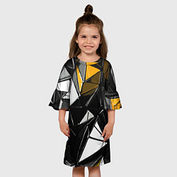 Платье клеш для девочки Жёлто-белые рельефные треугольники на чёрном фоне, цвет: 3D-принт — фото 2