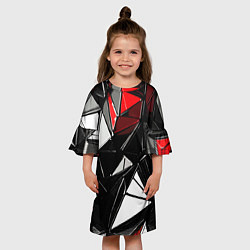Платье клеш для девочки Красно-белые рельефные треугольники на чёрном фоне, цвет: 3D-принт — фото 2