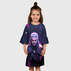 Платье клеш для девочки Geralt - neon rain, цвет: 3D-принт — фото 2