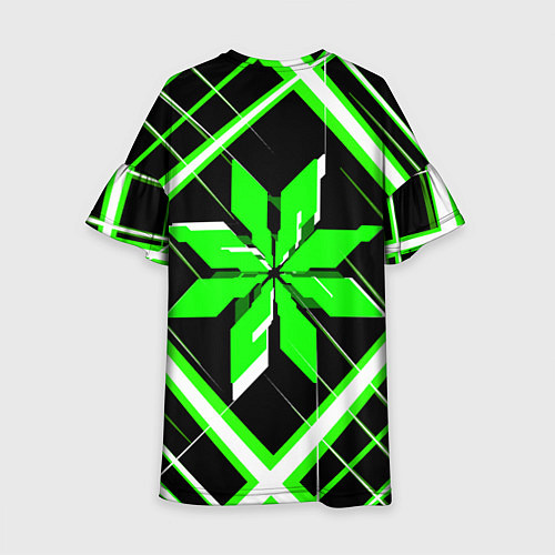 Детское платье Зелёно-белая звезда и полосы на чёрном фоне / 3D-принт – фото 2