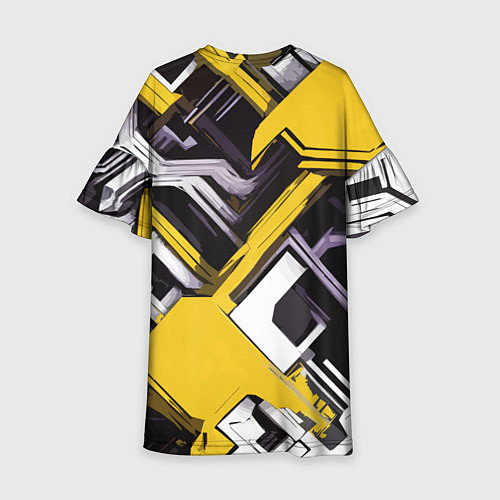 Детское платье Бело-жёлтый техно паттерн на чёрном фоне / 3D-принт – фото 2