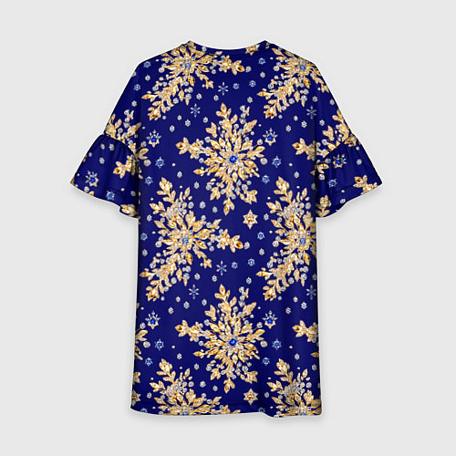 Детское платье Золотые снежинки на синем шелке / 3D-принт – фото 2