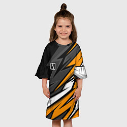 Платье клеш для девочки Zeekr - orange colors, цвет: 3D-принт — фото 2
