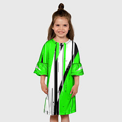 Платье клеш для девочки Black and white vertical stripes on a green backgr, цвет: 3D-принт — фото 2