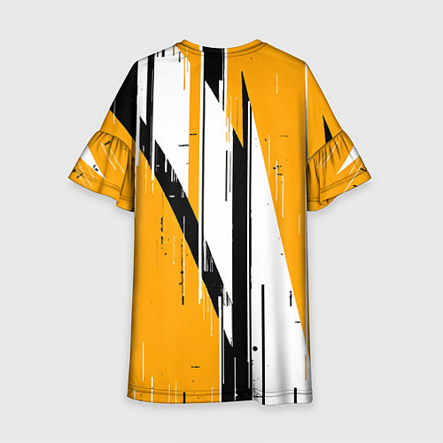 Детское платье Чёрно-белые вертикальные полосы на жёлтом фоне / 3D-принт – фото 2