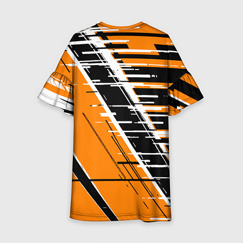 Детское платье Чёрно-белые глитч полосы на оранжевом фоне / 3D-принт – фото 2