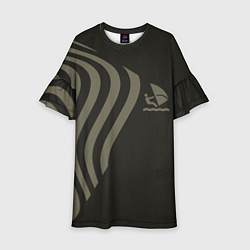 Платье клеш для девочки Парусник и волны на темно-оливковом, цвет: 3D-принт