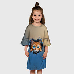 Платье клеш для девочки Выглядывающий котенок, цвет: 3D-принт — фото 2