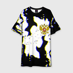 Платье клеш для девочки Россия герб глитч, цвет: 3D-принт