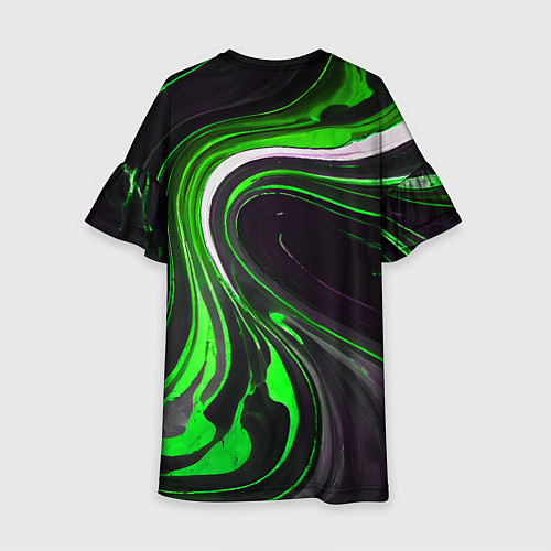 Детское платье Волнистые бело-зелёные линии на чёрном фоне / 3D-принт – фото 2