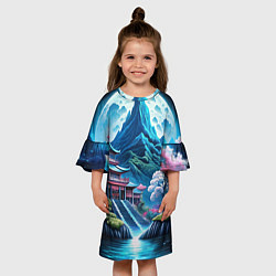 Платье клеш для девочки Пейзаж Японии и горы, цвет: 3D-принт — фото 2