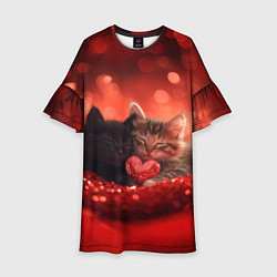 Платье клеш для девочки Влюбленные котята с сердечком, цвет: 3D-принт