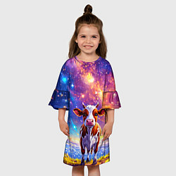 Платье клеш для девочки Коровка и звездное небо, цвет: 3D-принт — фото 2