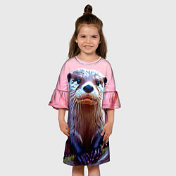 Платье клеш для девочки Выдра в розовом цвете, цвет: 3D-принт — фото 2