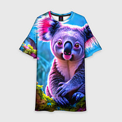 Платье клеш для девочки Коала на дереве, цвет: 3D-принт