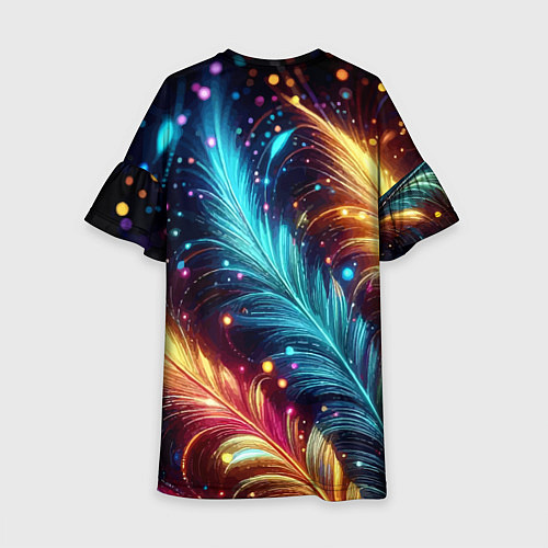 Детское платье Неоновые разноцветные перья / 3D-принт – фото 2
