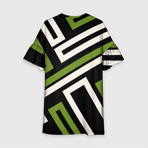 Детское платье Прямоугольники по диагонали-зеленый, черный / 3D-принт – фото 2