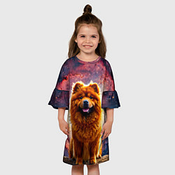 Платье клеш для девочки Чау-чау в космосе, цвет: 3D-принт — фото 2