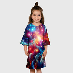 Платье клеш для девочки Colorfull neon space clouds - ai art fantasy, цвет: 3D-принт — фото 2