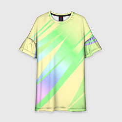 Платье клеш для девочки Жёлто-зелёный полосатый, цвет: 3D-принт