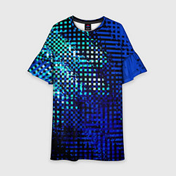 Платье клеш для девочки Абстракция чёрно-синий текстурированный, цвет: 3D-принт