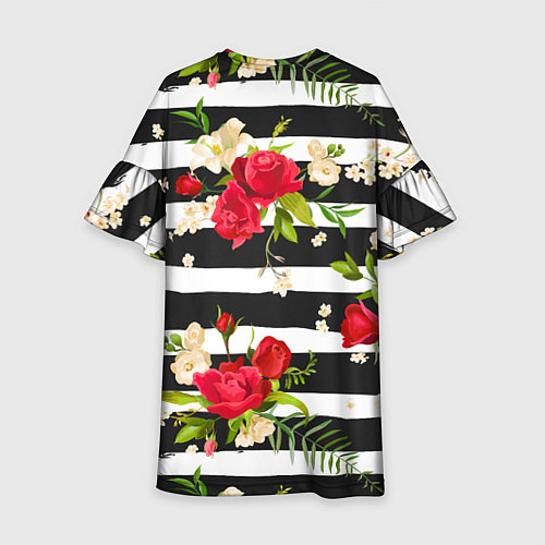 Детское платье Красные розы на черных полосках / 3D-принт – фото 2