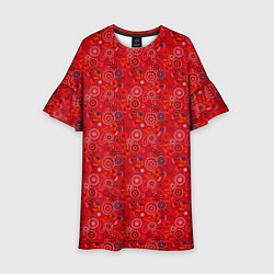 Платье клеш для девочки Алый красный деревенский абстрактный узор, цвет: 3D-принт