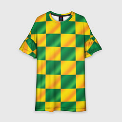 Платье клеш для девочки Желтый и зеленый геометрический паттерн, цвет: 3D-принт