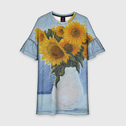 Платье клеш для девочки Подсолнухи в вазе, цвет: 3D-принт