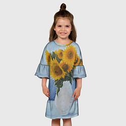 Платье клеш для девочки Подсолнухи в вазе, цвет: 3D-принт — фото 2