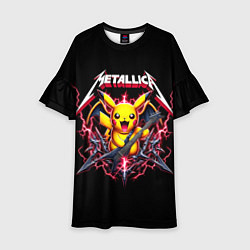 Платье клеш для девочки Metallica - cool Pikachu, цвет: 3D-принт