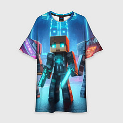 Платье клеш для девочки Minecraft - ai art neon glow, цвет: 3D-принт