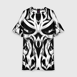 Платье клеш для девочки Абстрактный узор - изогнутые формы трайбл татуиров, цвет: 3D-принт