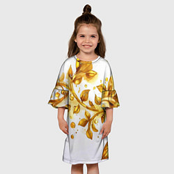 Платье клеш для девочки Золотые листья на белом, цвет: 3D-принт — фото 2
