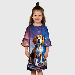 Платье клеш для девочки Бигль в космосе, цвет: 3D-принт — фото 2