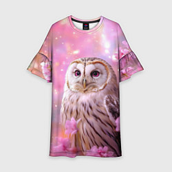 Платье клеш для девочки Большая сова в розовых цветах, цвет: 3D-принт