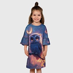 Платье клеш для девочки Совушка и полумесяц, цвет: 3D-принт — фото 2