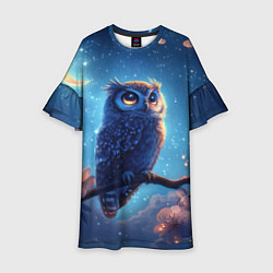 Платье клеш для девочки Ночная сова на ветке, цвет: 3D-принт