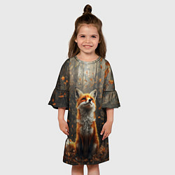 Платье клеш для девочки Довольный лис в лесной чаще, цвет: 3D-принт — фото 2