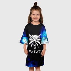 Платье клеш для девочки Ведьмак лого синие краски, цвет: 3D-принт — фото 2