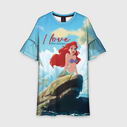 Платье клеш для девочки Ariel I love the ocean - русалка - beautiful big p, цвет: 3D-принт