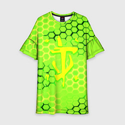 Платье клеш для девочки Doom кислотные соты лого, цвет: 3D-принт