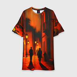 Платье клеш для девочки Улица с фонарями, цвет: 3D-принт