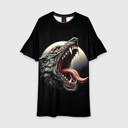 Детское платье Волчья морда на фоне луны - нейроарт