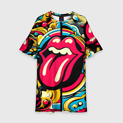 Платье клеш для девочки Rolling Stones logo - pop art pattern, цвет: 3D-принт