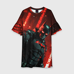 Платье клеш для девочки Черный Бэтмен на фоне красного города, цвет: 3D-принт