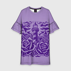 Детское платье Маяк с розами и корабли