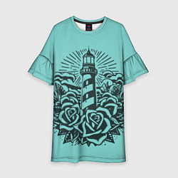 Платье клеш для девочки Маяк и розы, цвет: 3D-принт