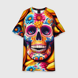 Платье клеш для девочки Цветочный череп среди бананов - нейроарт, цвет: 3D-принт
